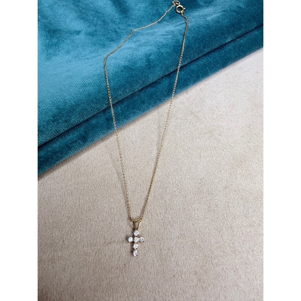 14K Gold Filled Small Cross Necklace 12" Newborn Toddler Child Size - Picture 3 of 6